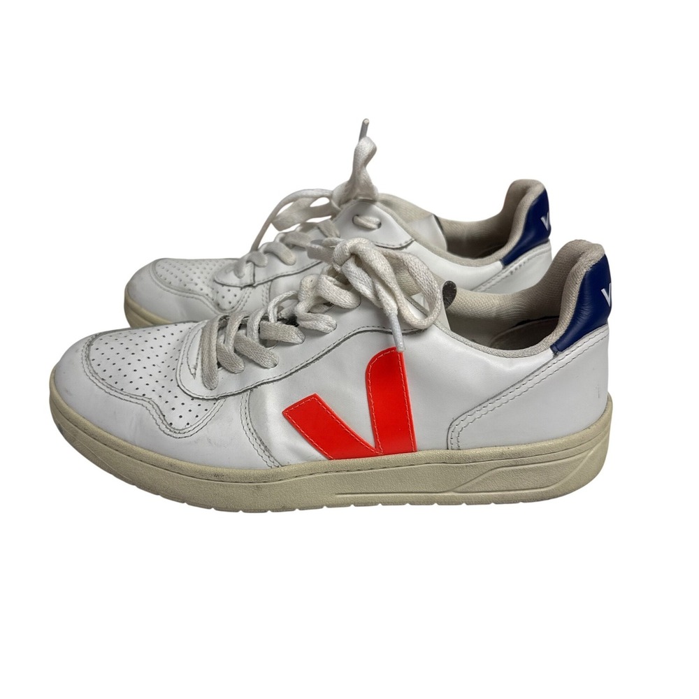Veja V-10 Sneakers Women Size 8 White Orange Blue Minimalist Casual Sustainable - Picture 3 of 9
